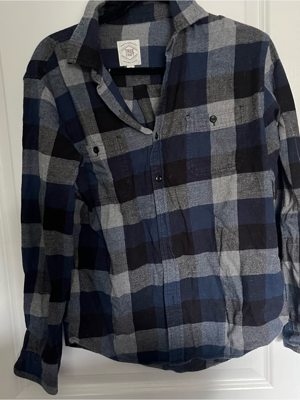 True Craft Blue and Gray Plaid Button-Down Shirt